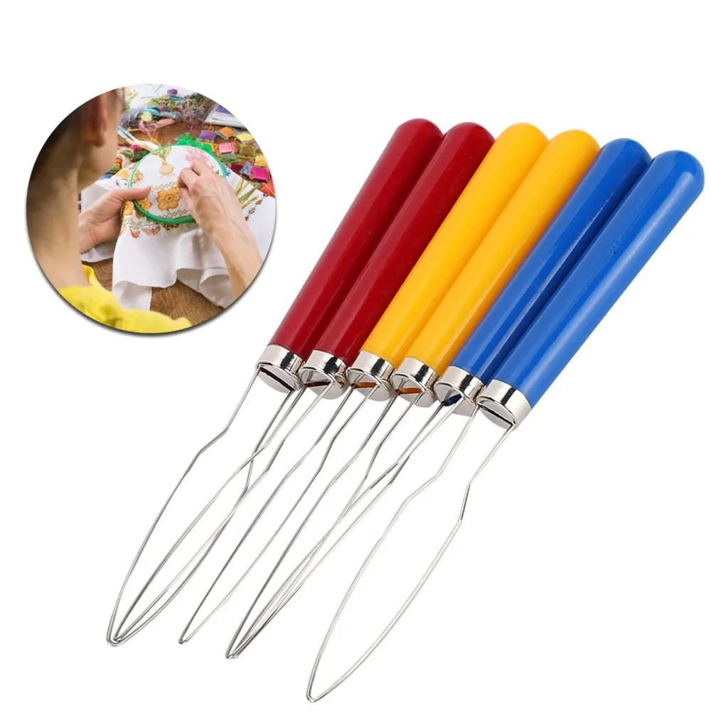 6pcs Comfort Grip Handle Button Hook Tool Wire Loop Design Random Colors Zipper Pull Assist Tool One Hand Button Helper