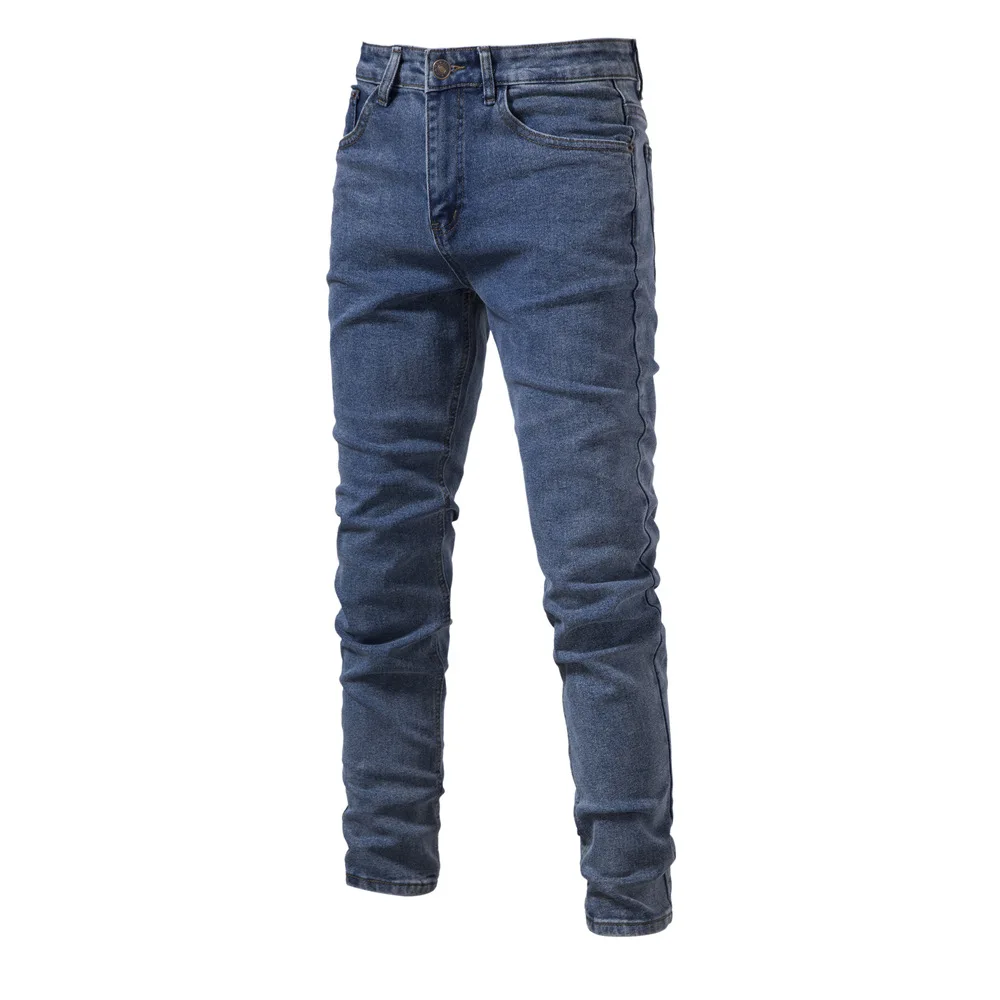 2024 Spring and Autumn New Men's Personalized Denim Washed Trendy Casual Micro-Elastic Straight Pants