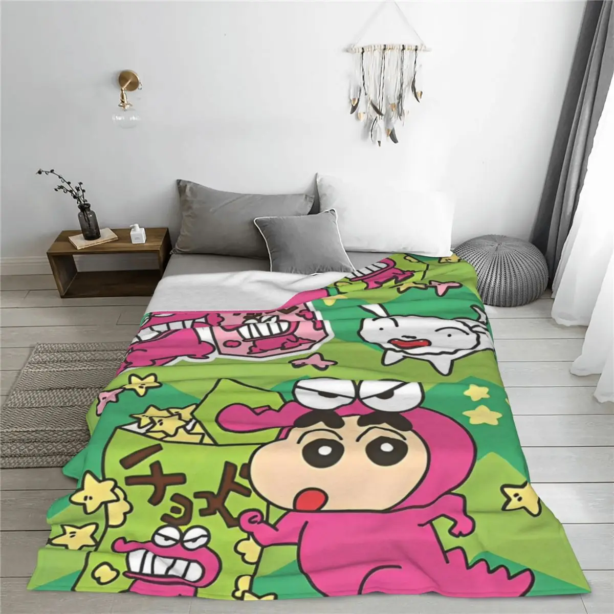 Crayon Shin-chan Chocobi Cookie Flannel Throw Blanket Japanese Anime Blanket for Sofa Office Lightweight Bedding Throws