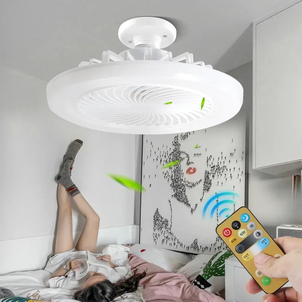 Farmhouse Kitchen Modern Dimmable Speeds Remote Control Base Enclosed E27 Socket Fan Ceiling Fan with Light