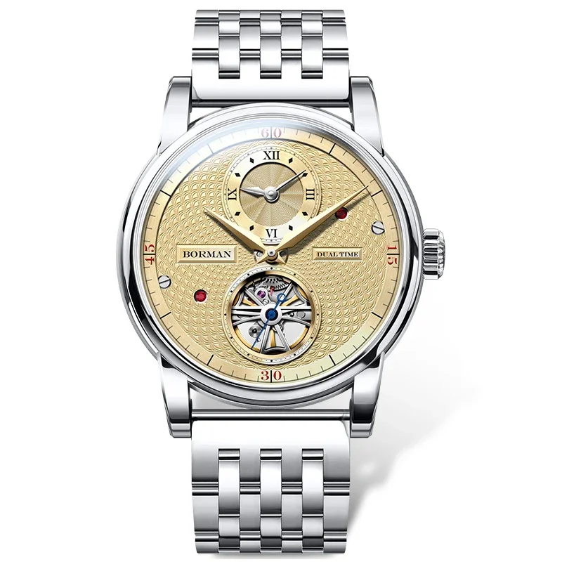 BORMAN Watch New BM3135  Luxury Men Automatic Mechanical Men's Watches 50M Waterproof Skeleton Sapphire Dual Time Zone Clocks