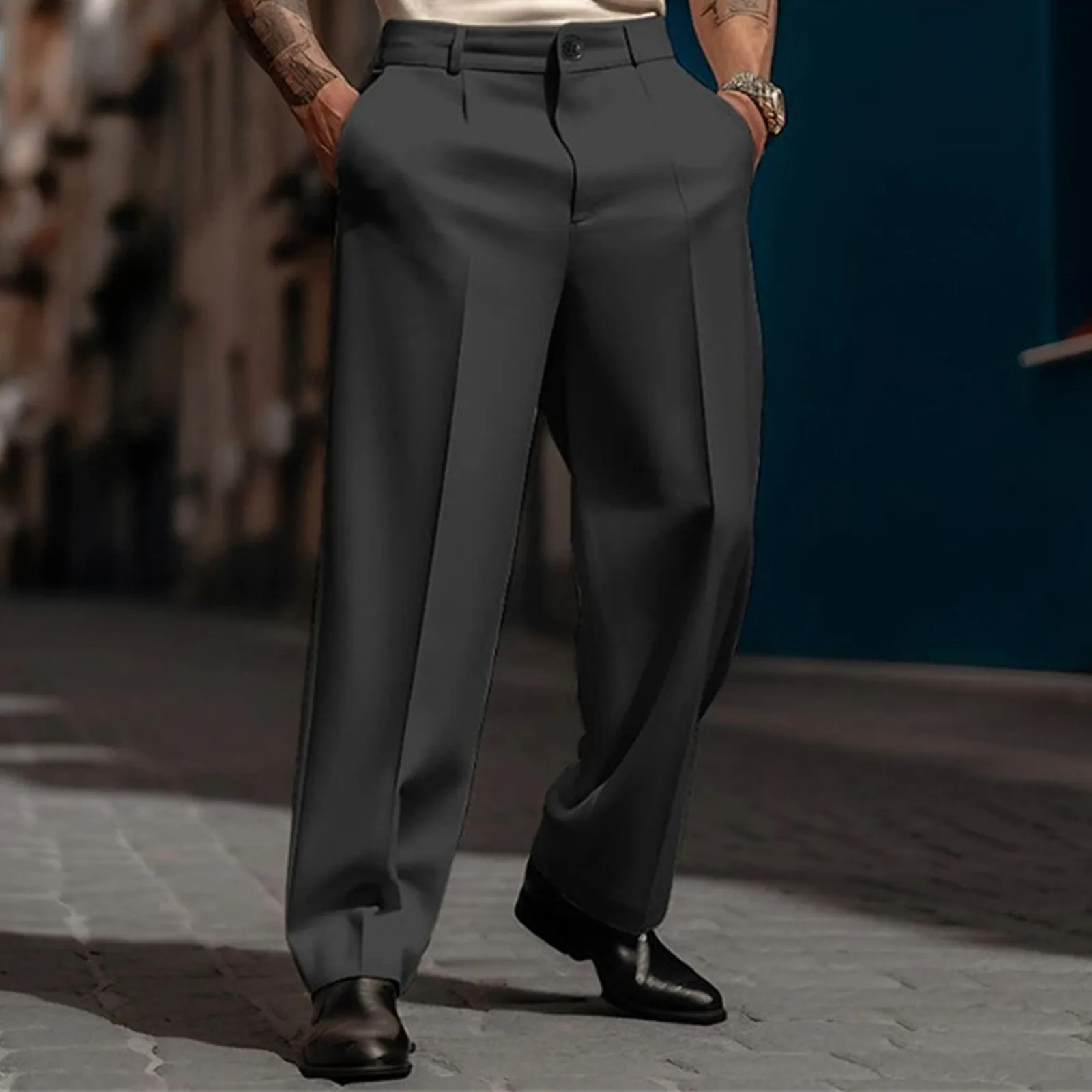 Fashion Men Casual Suit Pants Multiple buttons Mid Waist Loose Straight Trousers Spring Summer Business Soild Pant Oversized