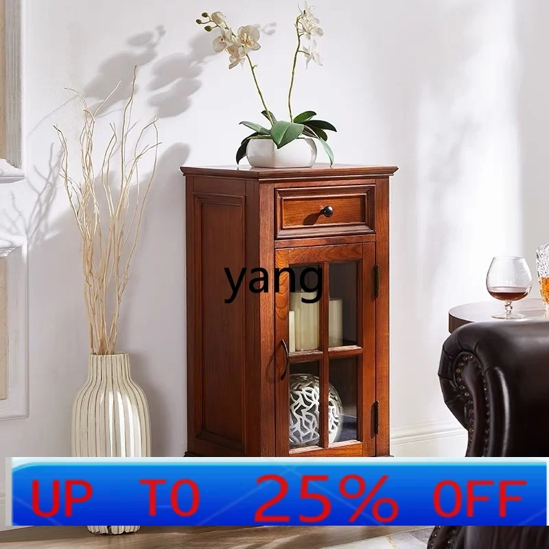 

LH small wine cabinet pure solid wood small tea side few retro living room TV display cabinet household