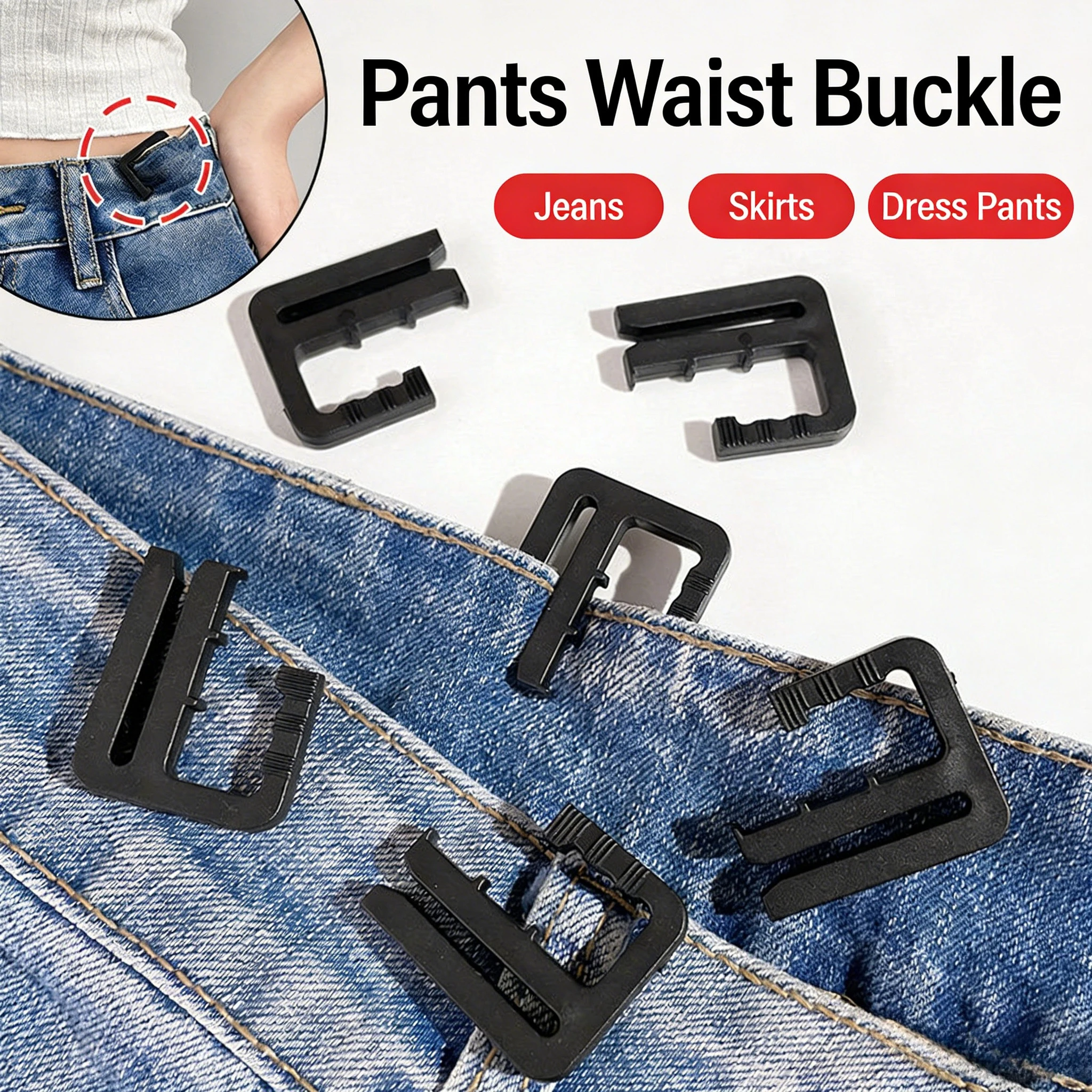 Waist Buckle Adjustable Pant Waist Tightener No Drill Waist Clip for Jeans Trousers Dress Pants DIY Clothing Accessories