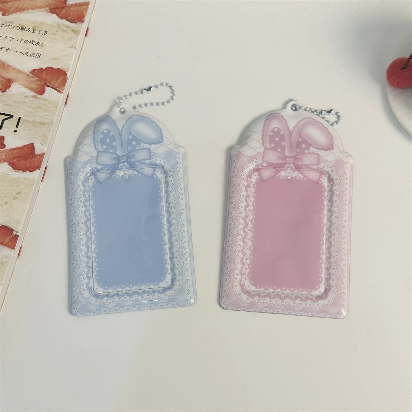 INS Cute Rabbit Ear Card Holder 3 Inch Photocard Card Sleeve Idol Photo Display Pendant Bag Accessories Star-Chasing Gift