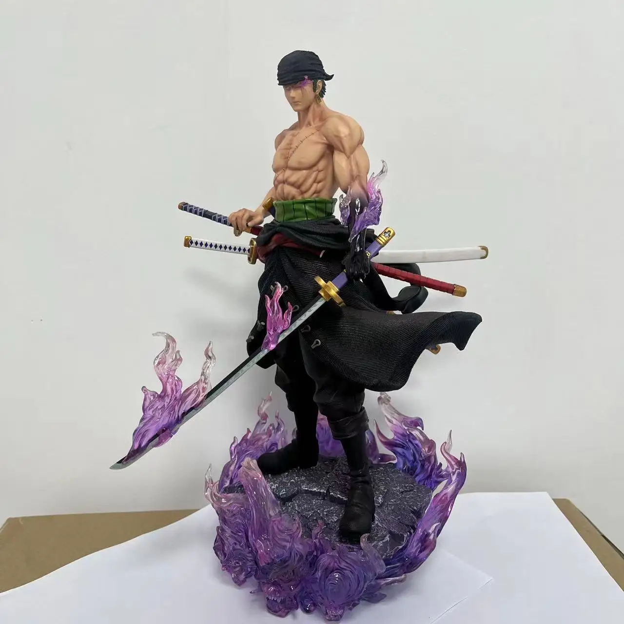 35cm One Piece GK Burning Enma Zoro Three Heads Six Arms Ashura Sauron Anime Statue Model Ornament Boxed Figures Collectible Toy