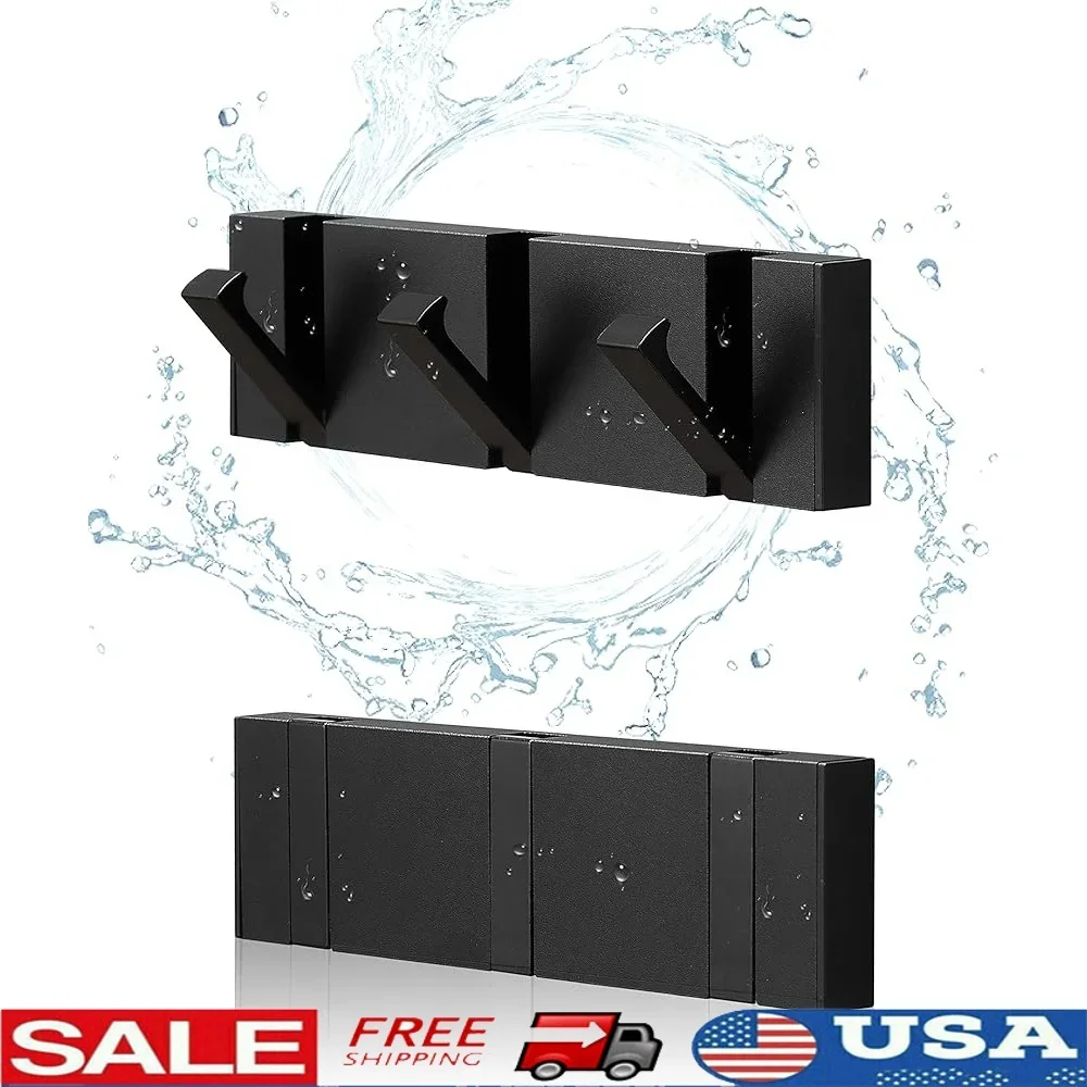 

2 Pack Waterproof Wall Mounted Towel Hooks Heavy Duty Bathroom Fold Down Hook Space Aluminum with Installation Accessories