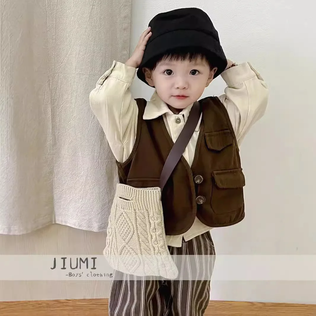 

Children's clothing boys spring and autumn suit male baby Korean 2025 autumn new casual waistcoat shirt three-piece set tide