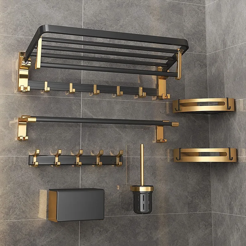 

Black gold space aluminum bathroom rack non-punching light luxury bathroom toilet toilet towel rack wall-mounted