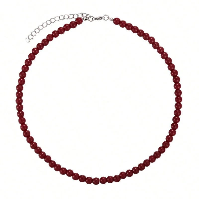 Vintage rote Perlenketten für Frauen, einfache handgefertigte Glasperlen-Ketten, elegante Charms, ästhetischer Schmuck, Accessoires – Detail 5