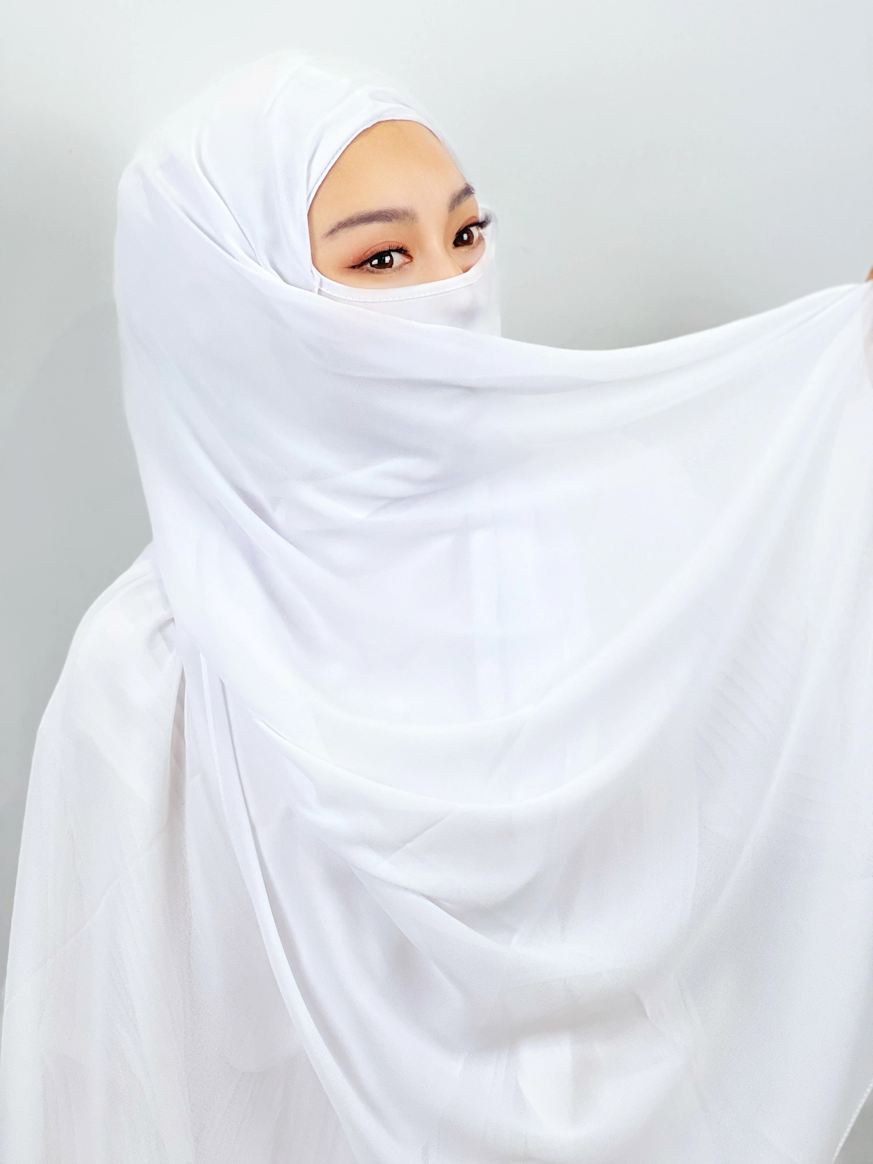 

Muslim Hijab Ramadan Masked Women's Headscarf 2 Colours Scarf Arab Islamic Head Wrap Sari Muslim Women's Black White Shawl