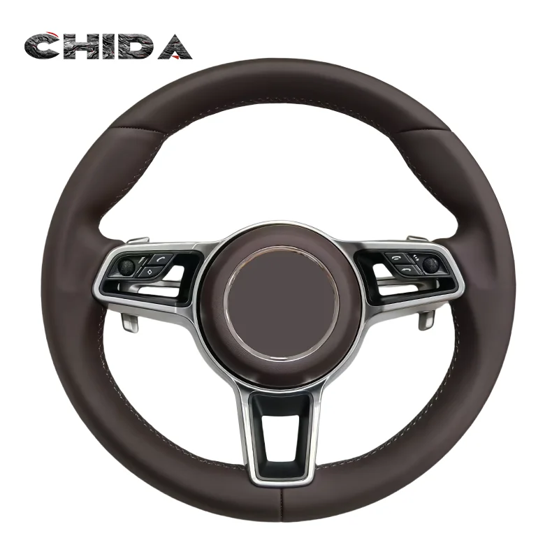Sporty Custom Leather Steering Wheel For Porsche Models 971 718 991 911 Macan Panamera Cayenne Cayman Boxster