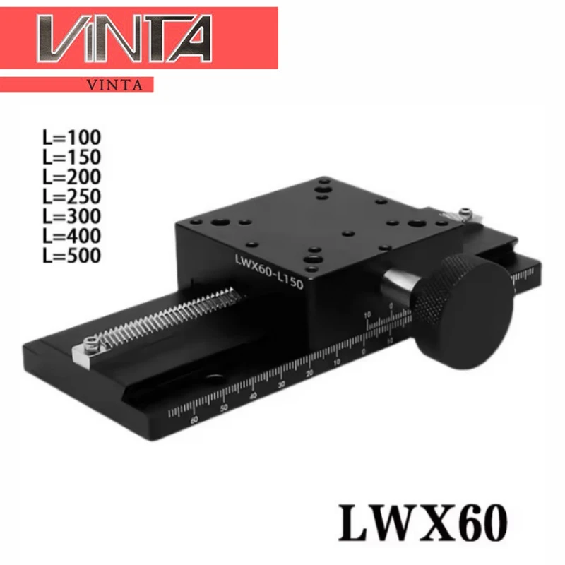 

X Axis Dovetail Groove Linear Fine Sliding Table LWX60 Manual Displacement Stage Long Stroke Trimming Platform LWX60-L-100-500mm