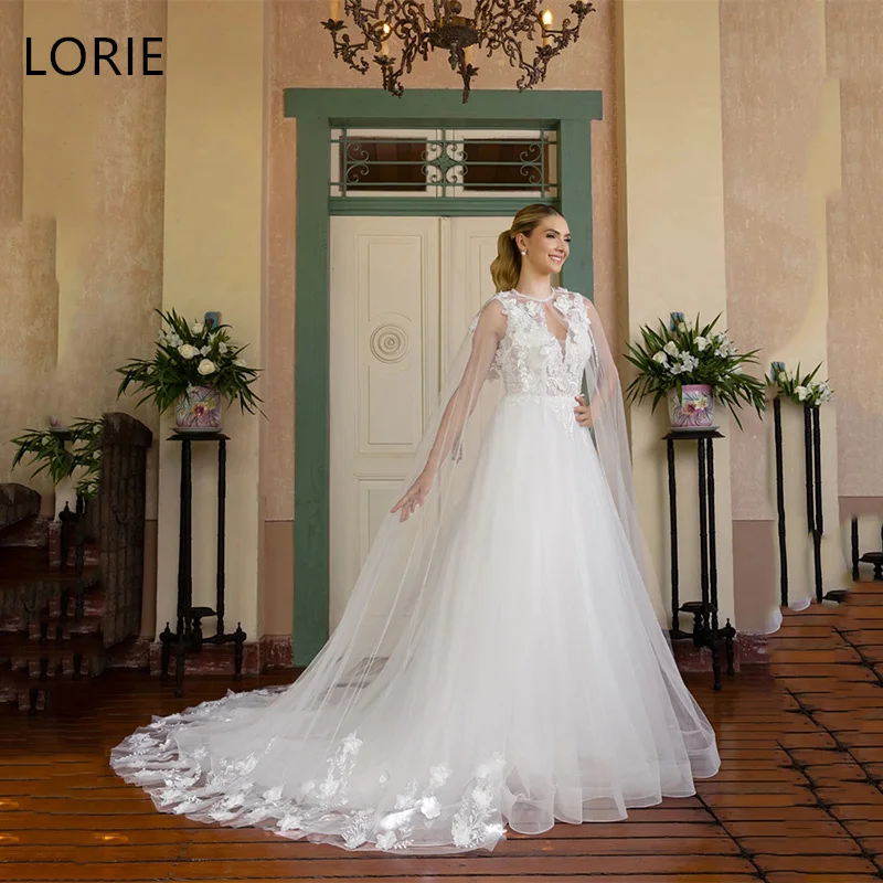

LORIE Lace Tulle A-Line Wedding Dresses Spaghetti Deep V-Neck Applique Backless Bridal Gown Floor-Length Bride Gowns Customized