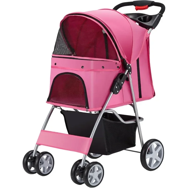

Pet Stroller 4 Wheels Dog Cat Stroller for Medium Small Dogs Cats, Folding Cat Jogger Stroller with Storage Basket & Breathable