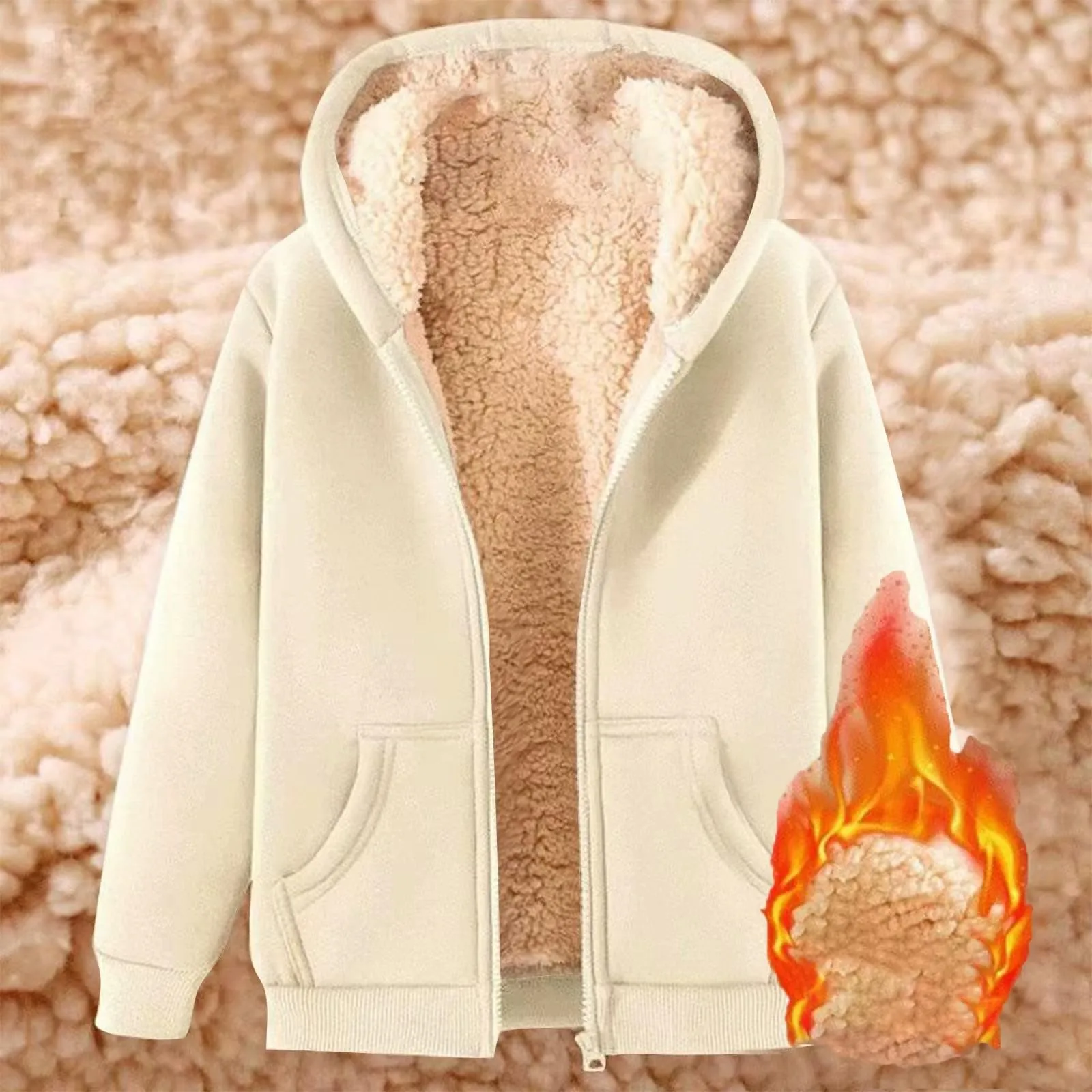 Winter Fleece Line Jacket Women\'s Solid Hooded Coat Autumn Winter Warm Long Sleeve Plush Coat Female Outerwear Fuzzy Jacket