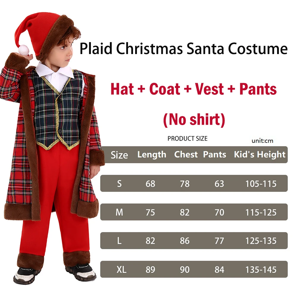 Kids Red Plaid Santa Claus Costume Christmas Clothes Boys Gentleman Suit Set Child Plaid Christmas Costumes