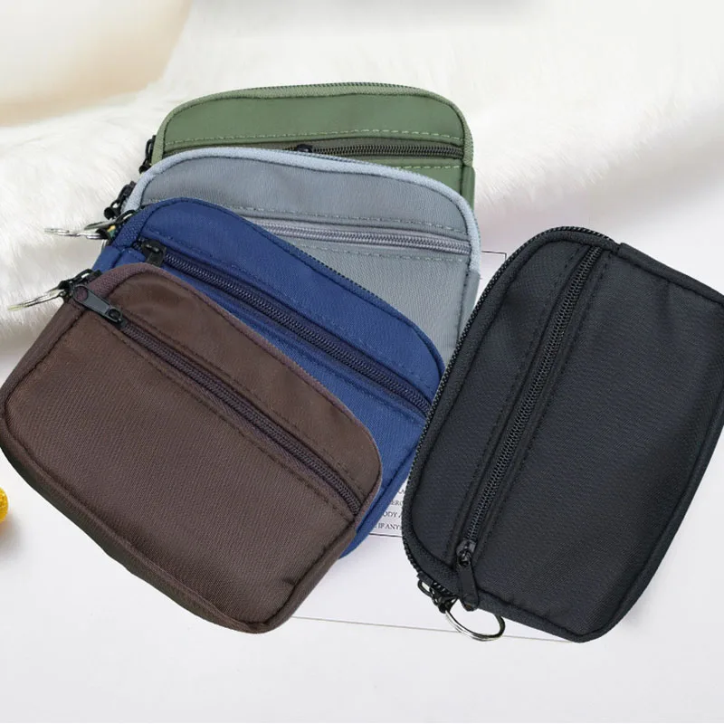 Portable Hanging Double Layer Card Holder & ID Case Small Handheld Wallet Nylon Mini Coin Purse for Women