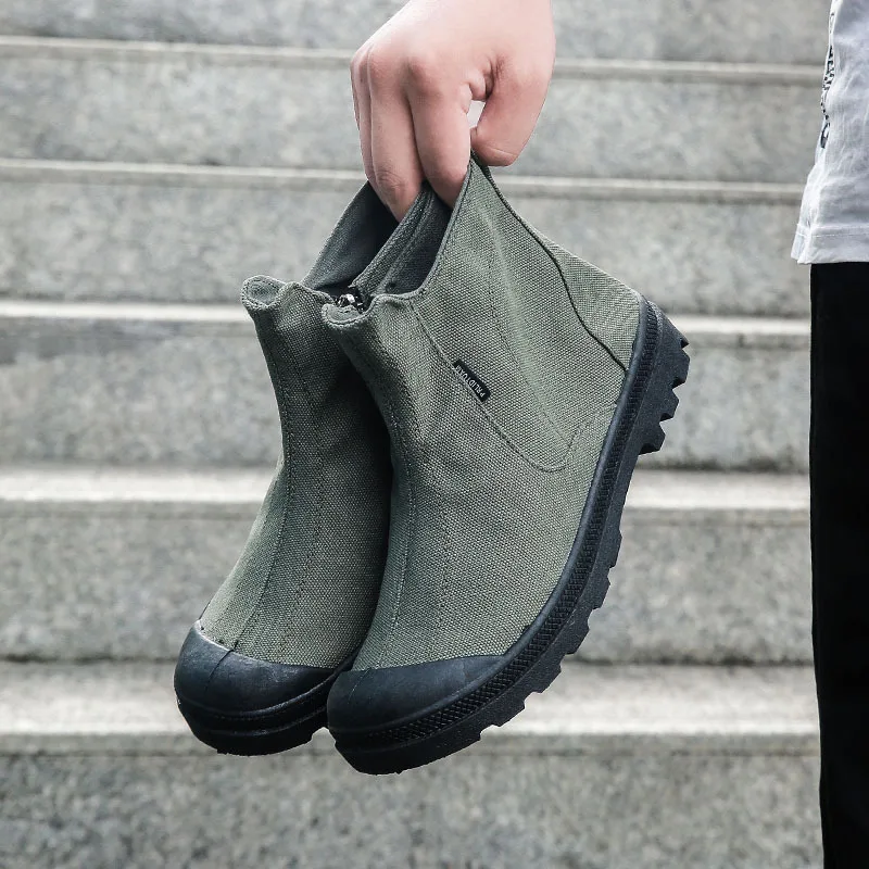 

Zipper Open Tactical Training Canvas Shoes Men's High-top Non-slip Outdoor Jungle Hiking Climbing Hunting Boots Work Shoe