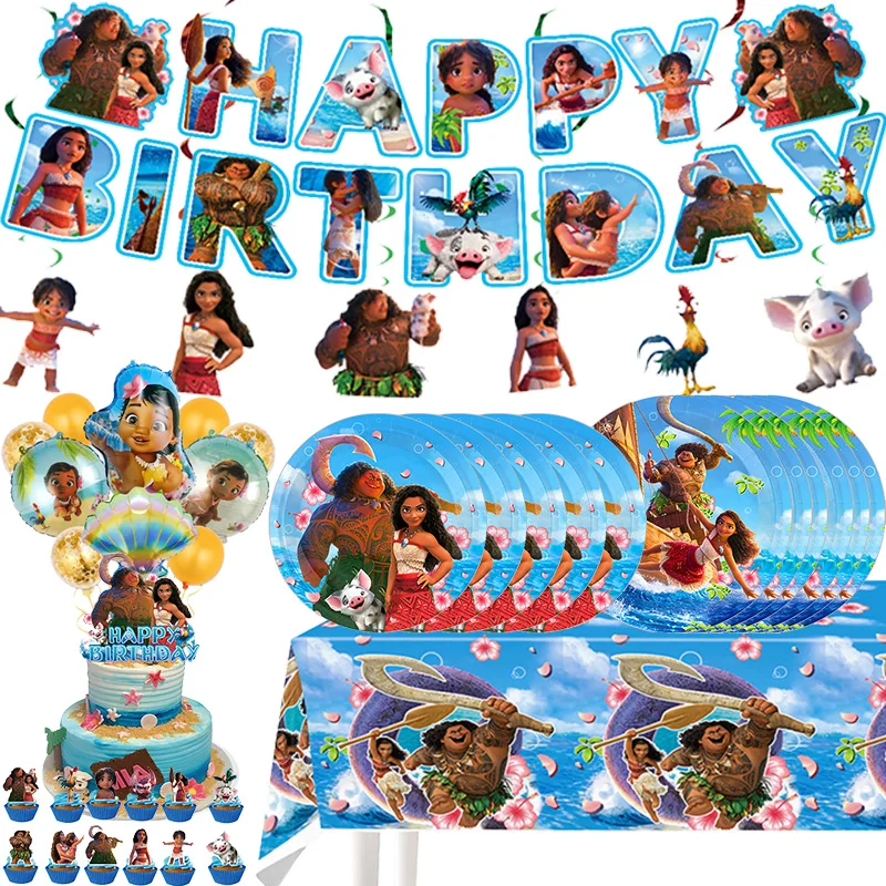 Moana Birthday Party Decoration Tableware Set Paper Plate Foil Ballon Sets Gifts For Kids Event Party Supplies Decorations