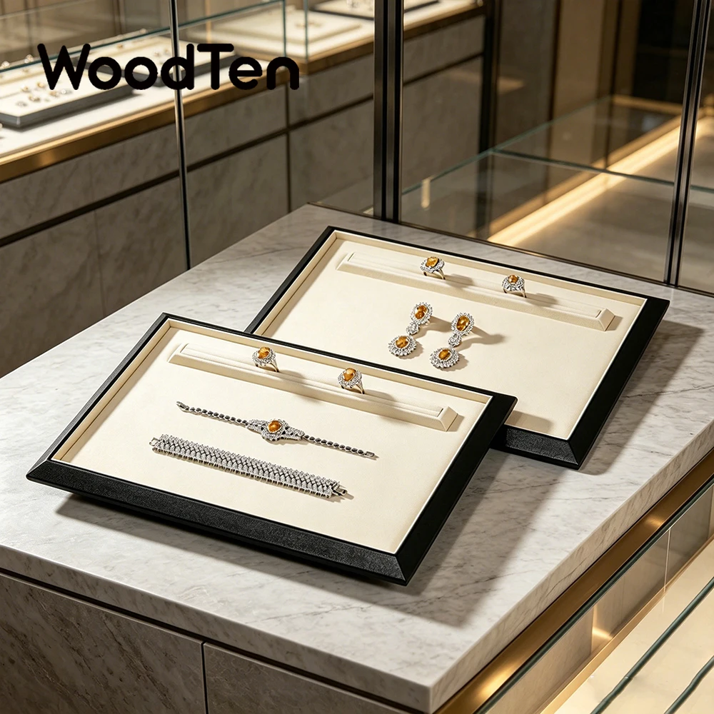 WoodTen PU Leather Jewelry Tray Microfiber Jewelry Organizer Ring Necklace Bracelet Multifunctional Jewelry Display Storage Tray