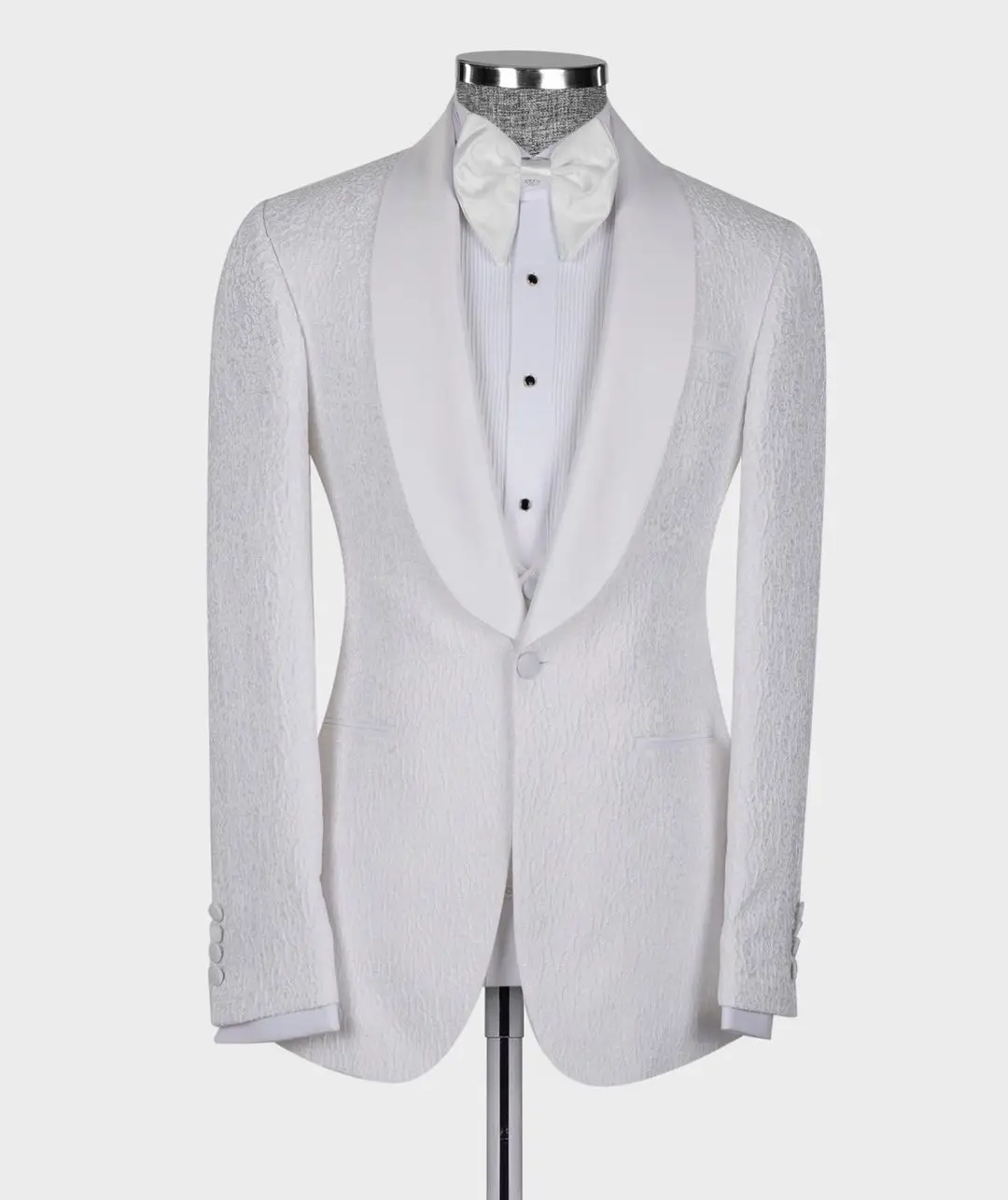 Javquard White Blazer Vest Men Suits Tuxedo Appliques One Button Satin Wide Lapel Formal Wedding Host Plus Size Custom Made