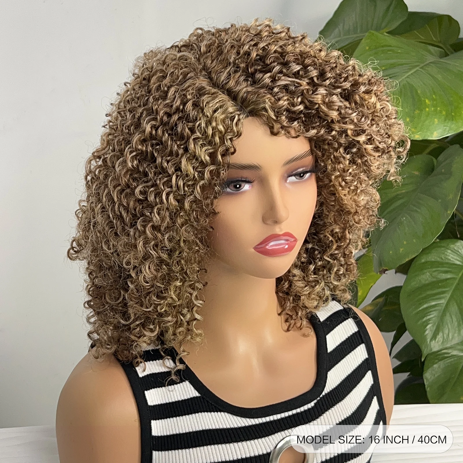 16-calowe syntetyczne peruki Bob Pełne peruki do włosów maszynowych 677 Kolorowa peruka z krótkimi włosami Afro Kręcone peruki dla czarnych kobiet Codziennego użytku