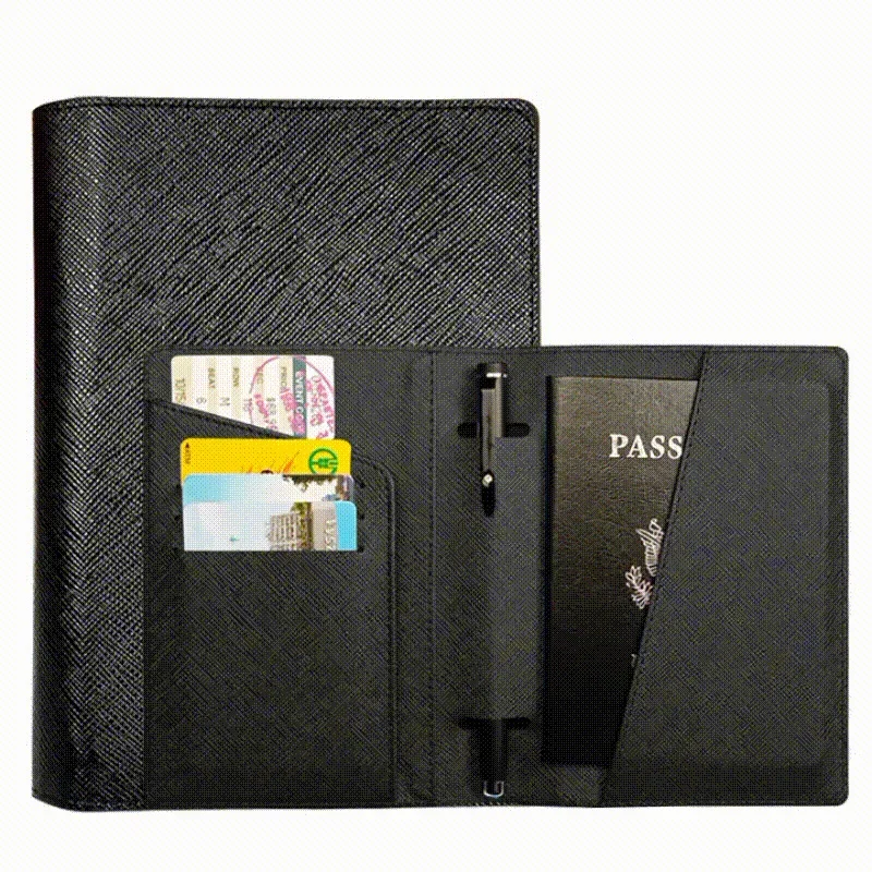 Funda de cuero con banda elástica para pasaporte, bloqueo RFID para tarjetas, soporte para pasaporte de viaje, BILLETERA, organizador de documentos,