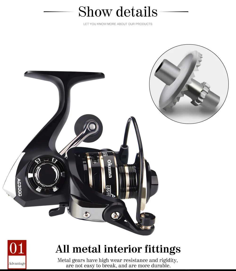 Nieuwste Okuma AC2000-7000 Vissen Reel Metalen Bal Grip Draaiende Haspel 5.2:1 Metalen Haspel Cup 12Kg Max Drag