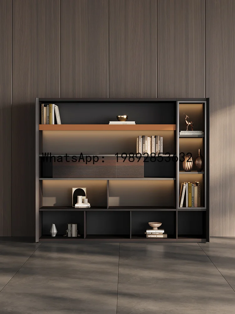 YFY Office Furniture File Cabinet Light Luxury Chairman's Office  Cabinet Elegant Wooden Double-Sided Sliding Door Bookcase