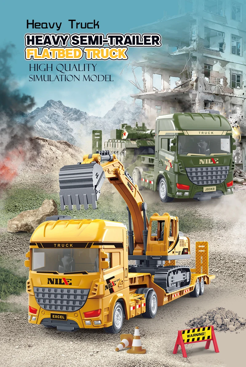 Semi-Träger-Container-LKW aus Druckguss mit Trägheitsantrieb – Technik-Spielzeug für Jungen: Traktor, Bagger, Bulldozer – Kinderfahrzeugmodell – Detail 5