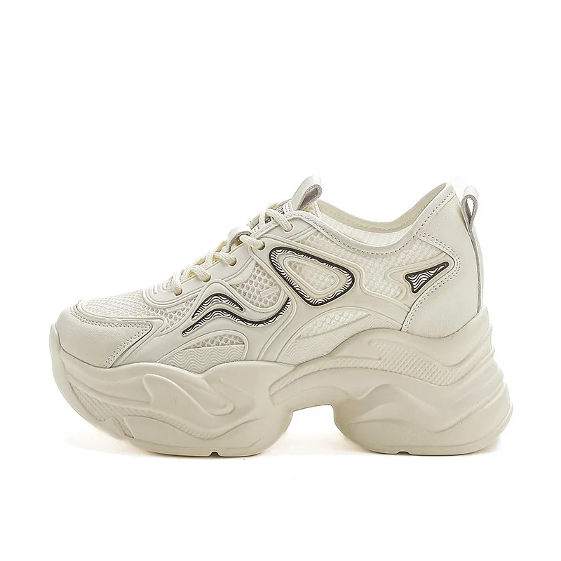 

Женские летние туфли, увеличивающие рост 9 см, дышащие повседневные кроссовки на танкетке с воздушной сеткой на массивной платформе и скрытом каблуке