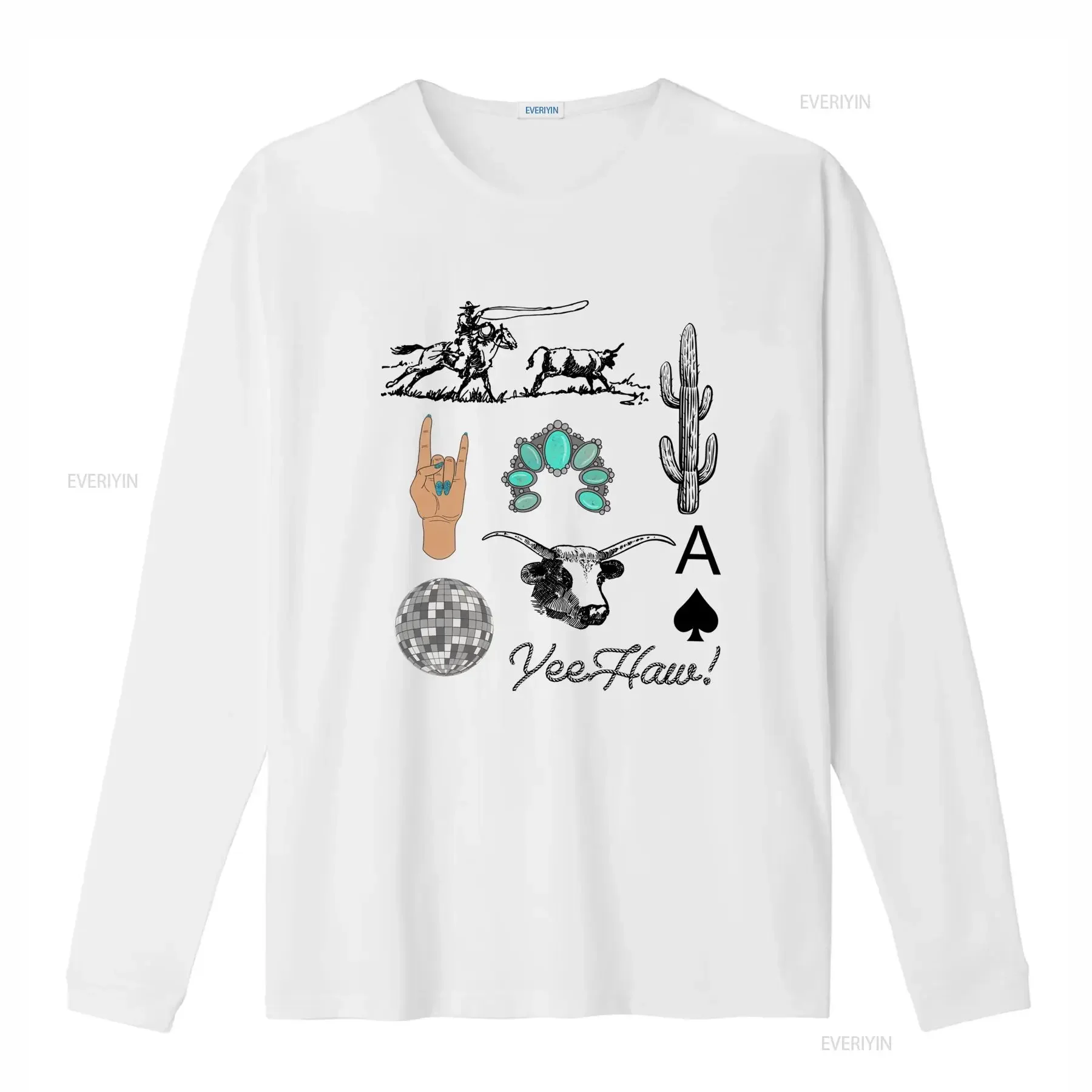 Streetwear Cool Rock On Hand Sign Disco Ball Turquoise Western Jewelry Print Casual T Shirt vintage Washed Slightly