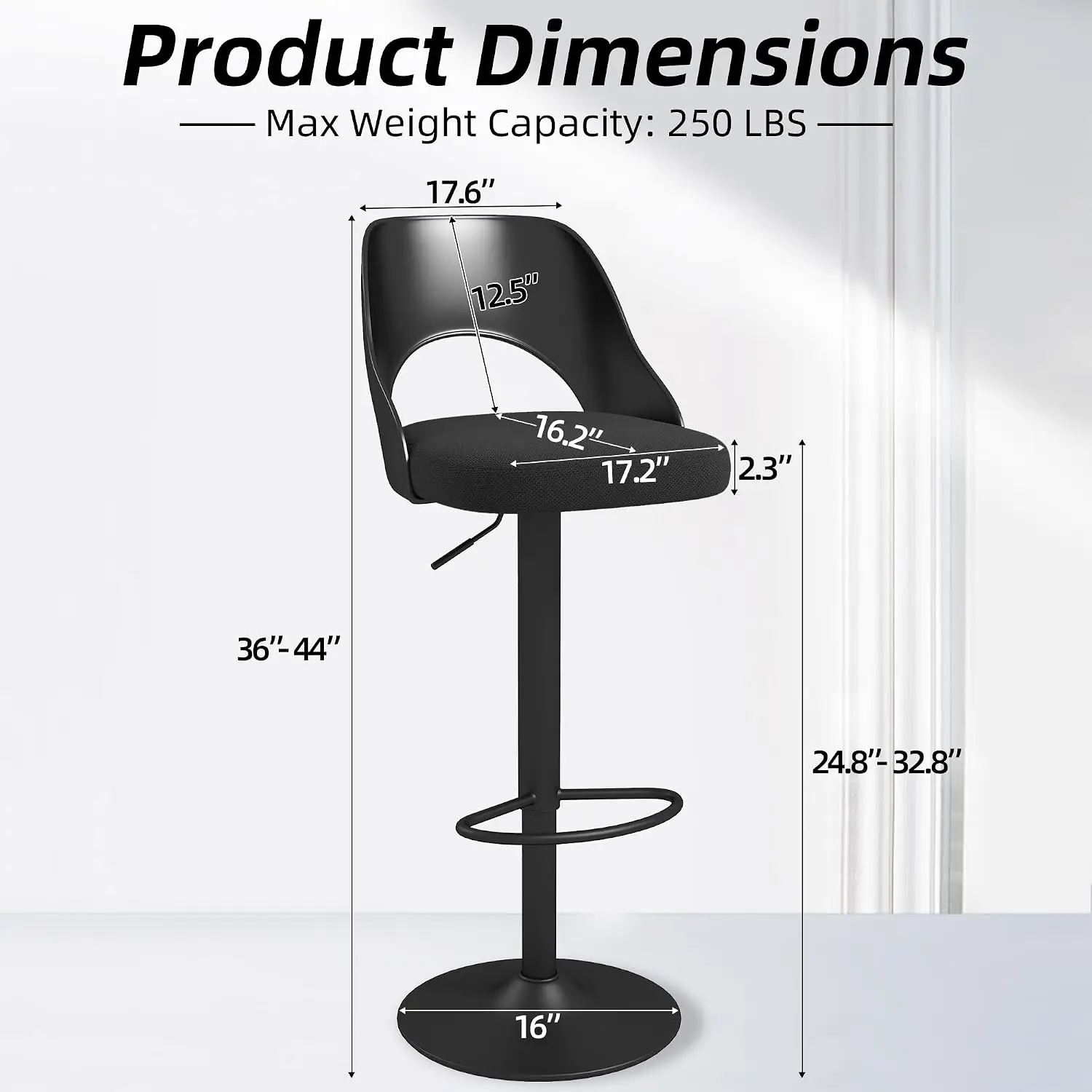 Kitchen Bar Stools With Back Set Of 6 Black Cotton Linen Metal Base, Customized