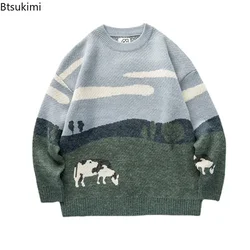 Nieuwe 2024 Herfst Winter Mannen Koeien Vintage Truien Pullover Heren O-Hals Koreaanse Mode Trui Casual Harajuku Kleding Gebreid