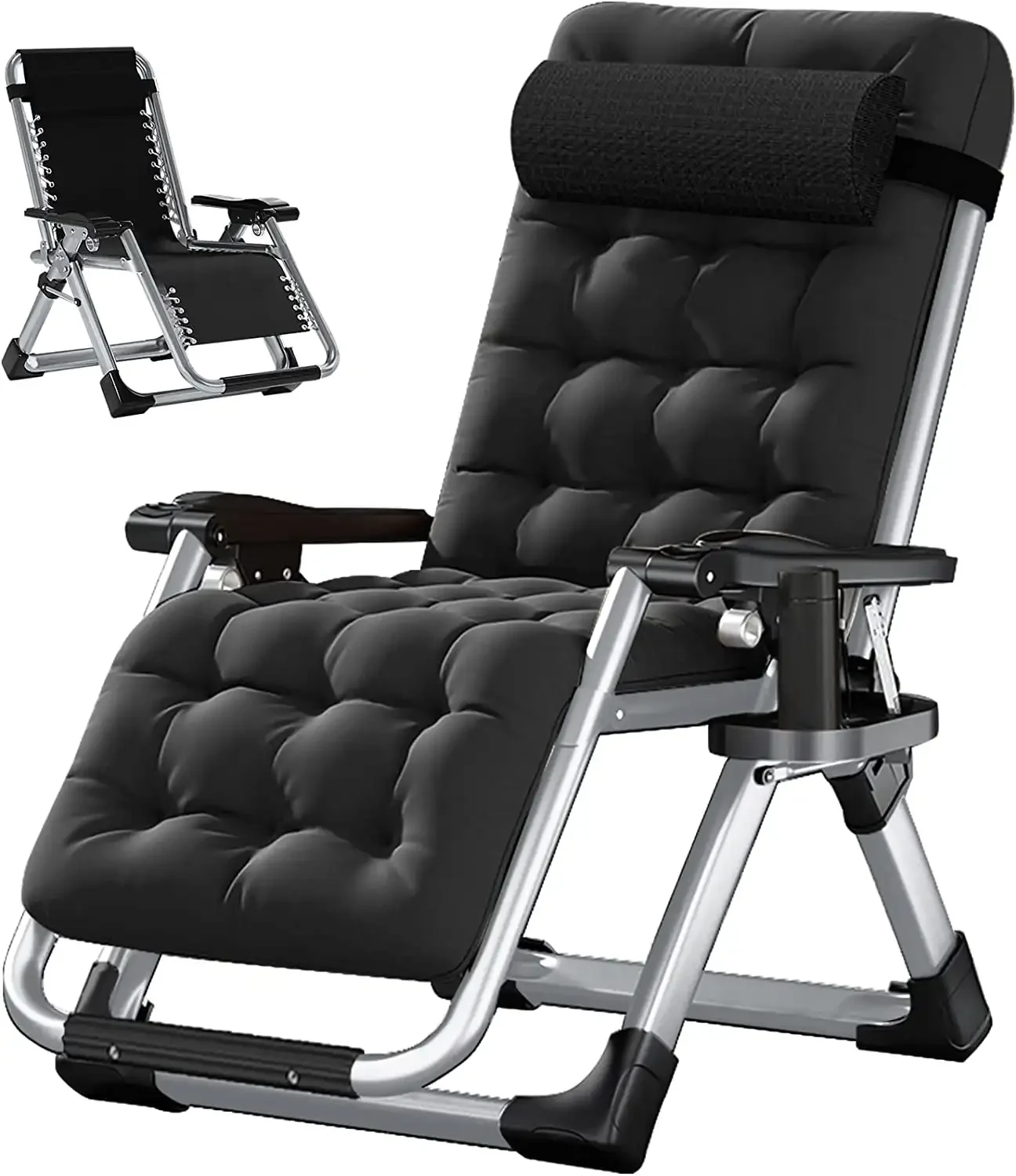 Zero Gravity Chair, Folding Adjustable 1 Indoor Reclining Lounge Chair with Removable Cushion, Headrest and Cup Holder image 3