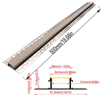 61×14mm 2個 0.5m LEDアルミニウムプロファイルチャンネルホルダー 天井壁形状ライトアルミニウムLEDストリップ用 ブラックカバーとLED付き