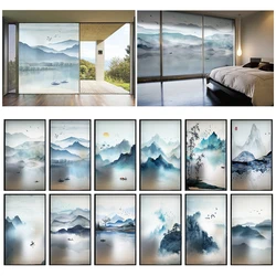 Chinese Style Landscape Pattern Window Films Static Cling Stained Window Sticker Frosted Chinese Ink Painting Privacy Glass Film
