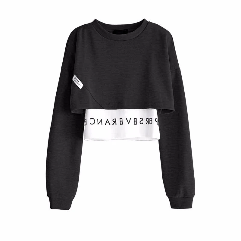 MEXZT Fashion Streetwear Women Letter Sweatshirt Pullovers Fall Harajuku Fake Two Slim Long Sleeve Y2k Top Korean Crop Clothes