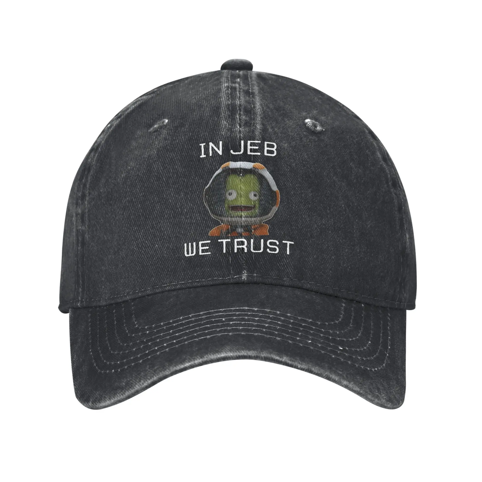 In Jeb We Trust Kerbal Space Program Baseball Caps Casual Distressed Washed Headwear Workouts  Unstructured Soft Hats Cap