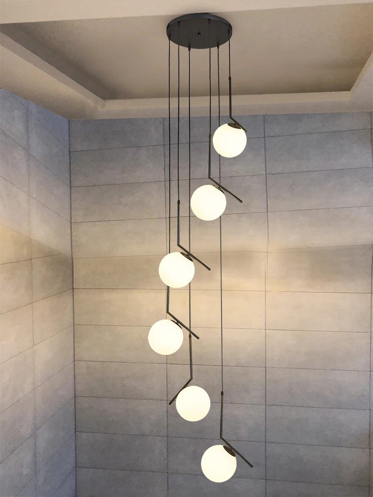 

G9Nordic Designer Living Room Pendant Lamp Milk White Spherical Minimalist Apartment Kitchen Pendant Lamp Staircase Chandeliers