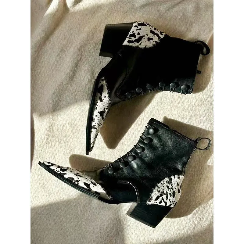 

Fashion Chunky Heel Ankle Boots Women Sexy Pointed Toe Side Zipper Design Motorcycle Boots Punk Style Autumn Winter Footwear
