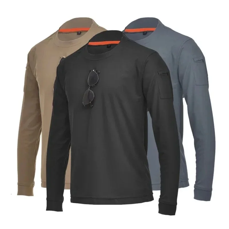 Fan Long Sleeve Shirt Men Loose Big Size Stretch O-neck T-shirt Outdoor Hiking Climbing Training T Shirt