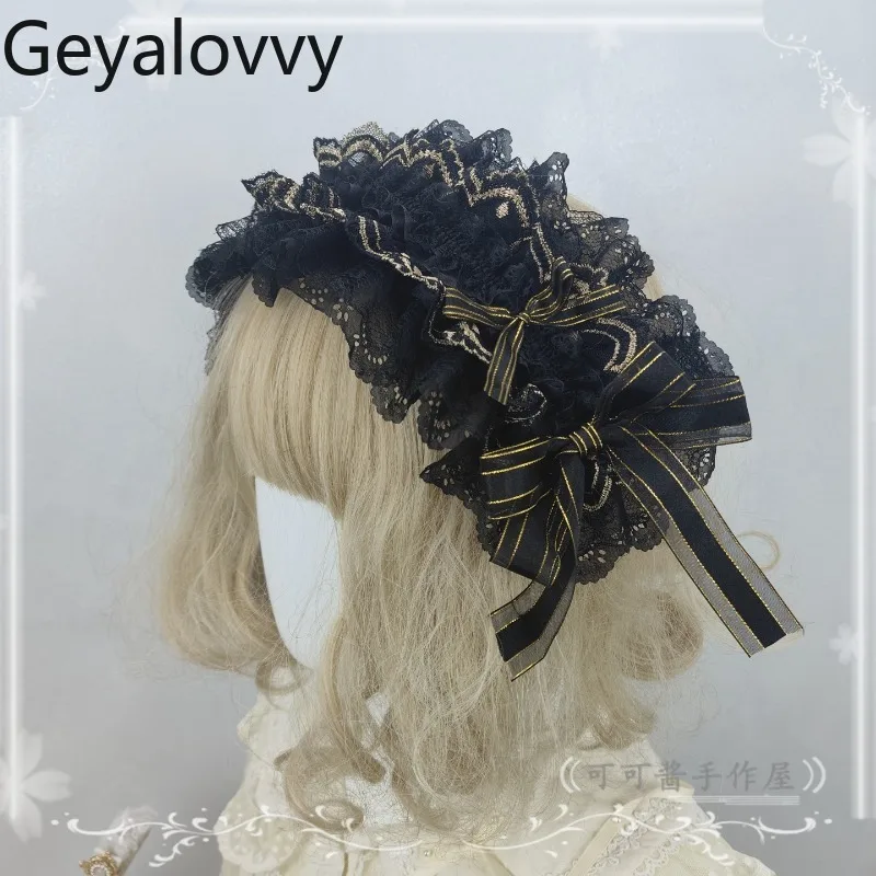 

Original Black and Gold Lolita Sweet Cute Girls Hair Accessories Japanese Gothic Kawaii Hairclips Bow Lace Straw Sun Hat