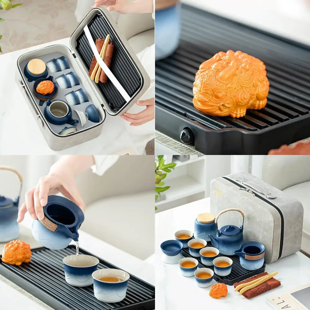 

15-Piece Porcelain Gongfu Tea Set for Adults, Japanese Style, with Tea Pet and Tray, Ideal for Travel, Home, Office, Outdoor, Gi