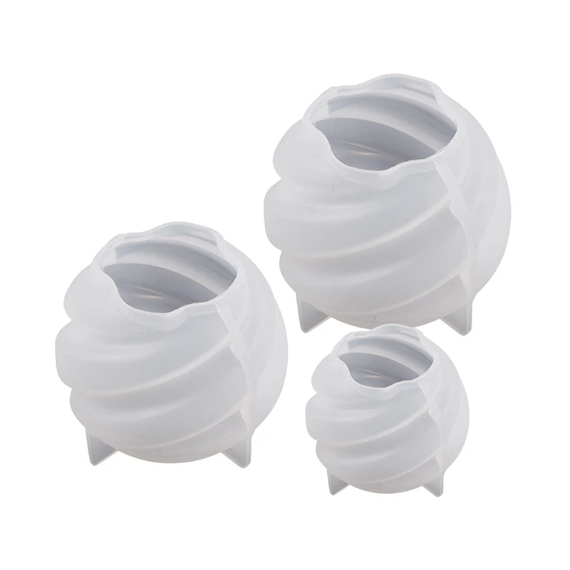 3 Piece Rotating Ball Candle Mold Spiral Carved Aromatherapy Candle Mold Creamy-White DIY Handmade 3D Plaster Resin Gypsum