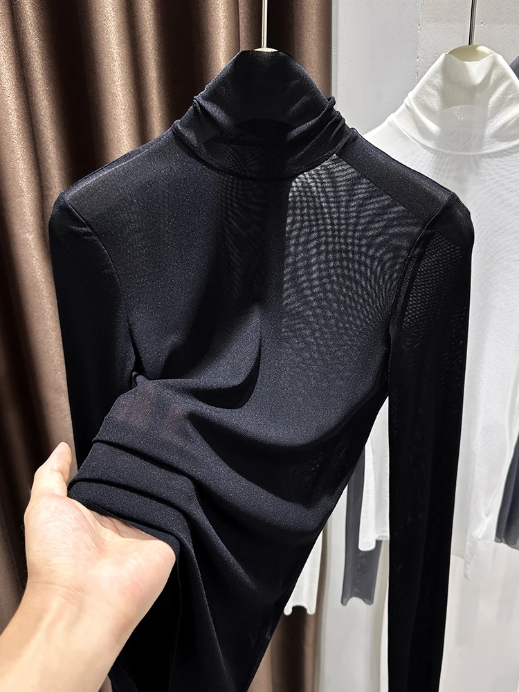 

Ele Long Sve Me Neline Women's Slim Fit Base irt Bla Thin Top Comfortable Breathable Korean Sle Office Wear