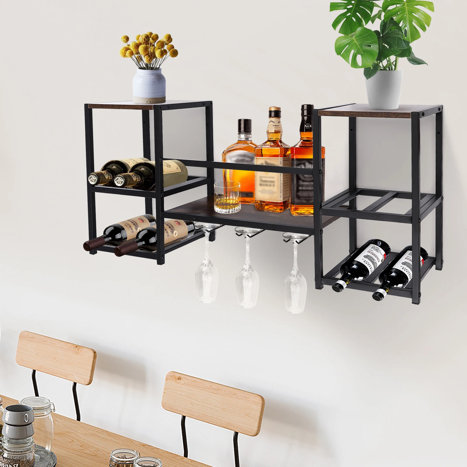 

Wall Mounted Wine Rack Wine Storage Display Rack Industrial for Home Bar Dining Room Kitchen