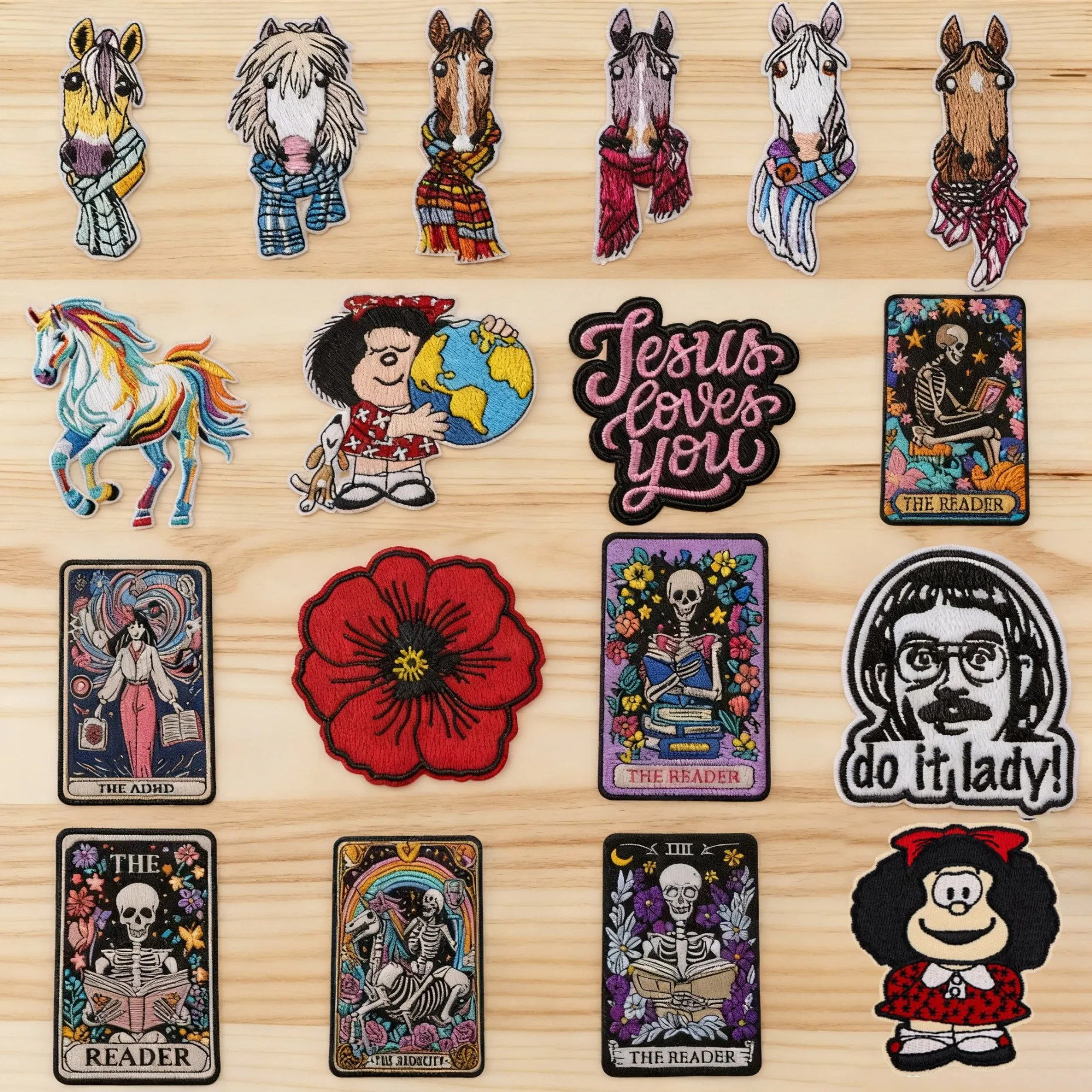 Cartoon Horse Embroidered Patches for Clothing Stickers Iron on Patches Stripes DIY Appliques Tarot Badges Cosplay Accessories