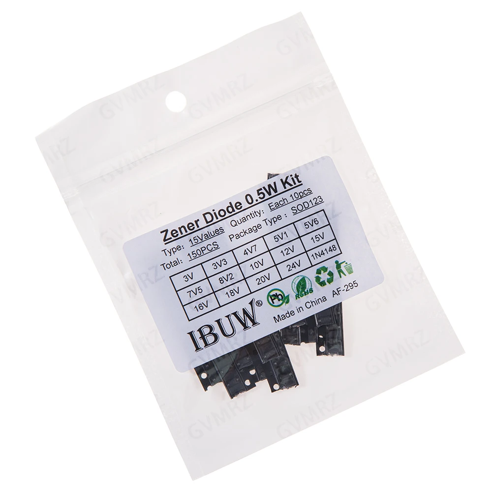 150PCS 5V6 8V2 15Values 0.5W Zener Diode Kit 3V-24V 1N4148 SOD123 for Voltage Regulation Projects 4V7 5V1 10V 16V 18V  24V 20V